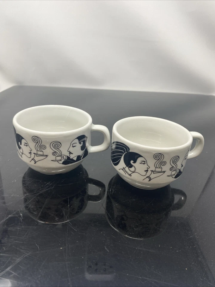 Набор из 2 штабелируемых кофейных чашек эспрессо Demitasse ар-деко кафе - сделано в Бразилии - Изображение 2 из 4