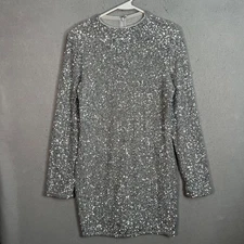 & Other Stories Silver Sequin Dress Medium Polyamide & Elastane Long Sleeve NEW!