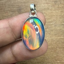 925 Sterling Silver Pendant, Rainbow Fire Aurora Opal Necklace, Woman's Jewelry