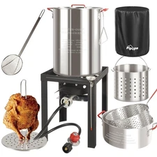30QT & 10QT Outdoor Fryer | Turkey Fryer | Seafood Boil Pot | Cover & Skimmer...