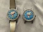 2 Vintage Timex 1958 Snoopy Wristwatch With Blue Face Service Or Repair