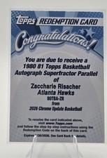 Marketplace image: 25-26 Topps Chrome Update Zaccharie Risacher 1980 81 Auto REDEM Superfractor 1/1