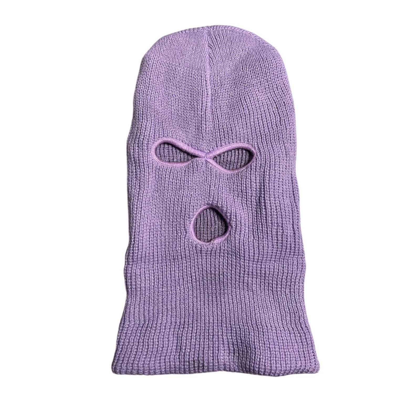 Women's Purple Ribbed Knit 3-Hole Face Neck Winter Balaclava Ski Mask OS