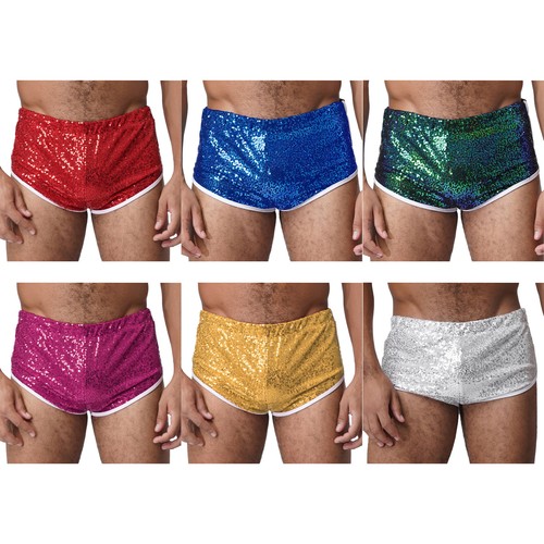 Mens Glittery Low Rise Shorts Color Blocked Briefs Hot Pants for Club Party - Picture 2 of 67