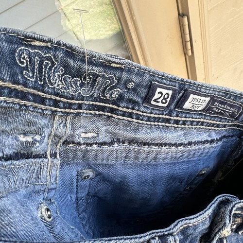 Miss Me Jeans Women 28 Blue Bootcut Low Rise Embellished Cross Pocket Denim NWOT - Picture 13 of 17
