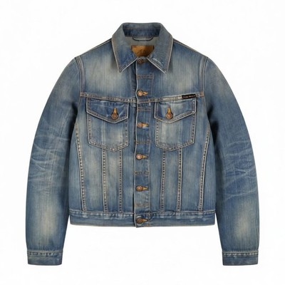 NUDIE JEANS Perry Herren XS Organic Bright Broken Mid Blue Washed Jeansjacke *