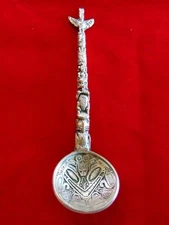 Vintage PEWTER Canada BC Spoon, Indigenous People, Haida Totem Pole BOMA