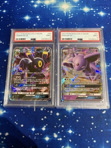 Pokemon Sun & Moon Base Umbreon GX #80 & Espeon GX #61 Sequential PSA 9 Mint