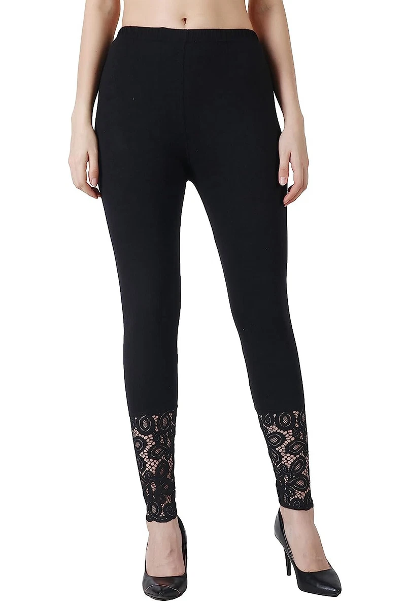 Cotton Spandex Stylish Legging With Lace At Bottom Color Black