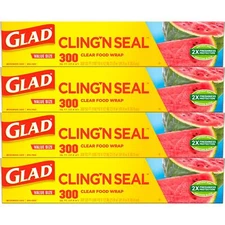 Glad Cling N Seal Wrap 300 Sq Ft Pack of 4 Food Wrap for Freshness Protection