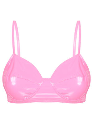 Womens Lingerie Sexy Crop Tops Bra Faux Leather Bra Wire-free No Pad Bra Top