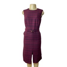Ann Taylor Women's Purple Plaid Sheath Dress with Belt Strap Sz 0 (EUR 28) - NWT