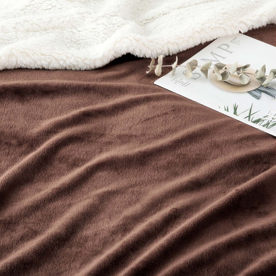 Imperial Rooms Coffee Sherpa Fleece Blanket - Ultra Soft, Reversible, OEKO-TEX