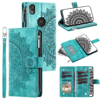 For Moto E6 Case Datura Leather Zipper Card Slots Flip Wallet