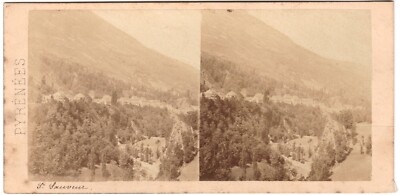 Stadt Saint Sauveur Straße genommen Gavarnie Serie Pyrenäen Stereo Foto um 1865