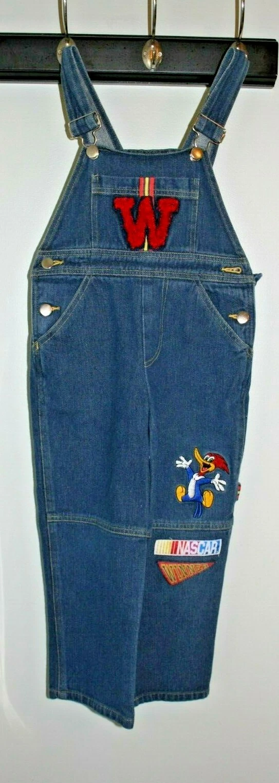 Kids Custom? Unisex Jean Bib overalls with Woody Woodpecker NASCAR Winner Size 5