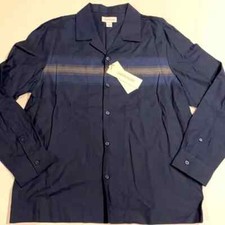 Calvin Klein Large Stripe Long Sleeve Button Shirt, Navy, M.