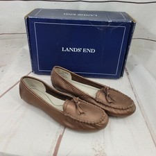 Lands' End Women's Leather Comfort Moccasin Metallic Bronze Size 6M