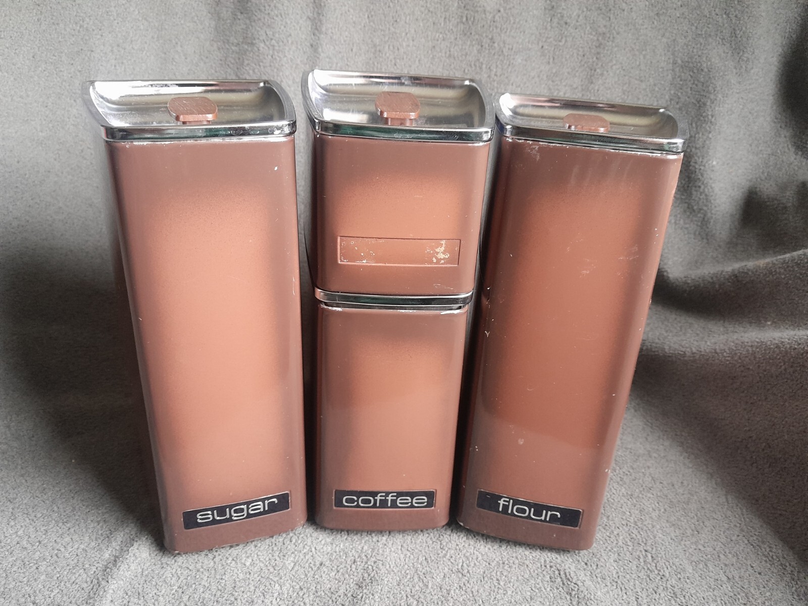 Vintage 1970s Lincoln Beautyware Brown Canisters 4-Piece Kitchen Set