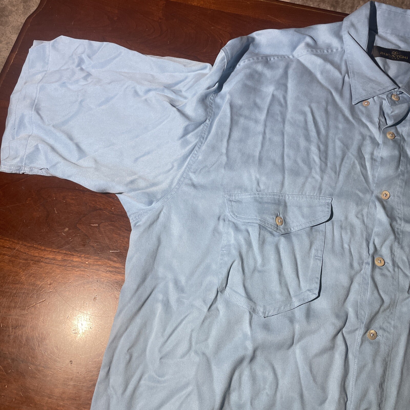 BUGATCHI UOMO Men Solid Blue Button-Down Shirt XX… - image 2