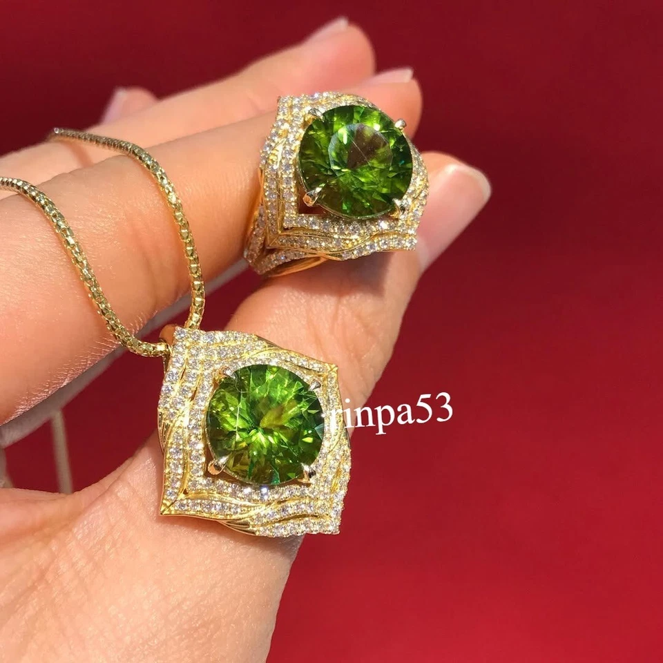 Conjunto de joyas de peridoto verde Lab Syn regalo para mujer real en 925 SS Foto 3 de 4