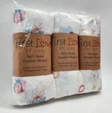 First Love Baby Soft Muslin Swaddle Blanket Set Of 3 by Lily 47"×47"