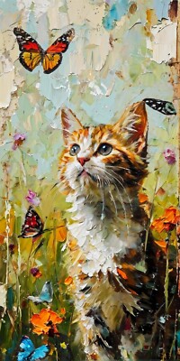 Cat Butterfly Digital Image Picture Photo Wallpaper Background Desktop Art