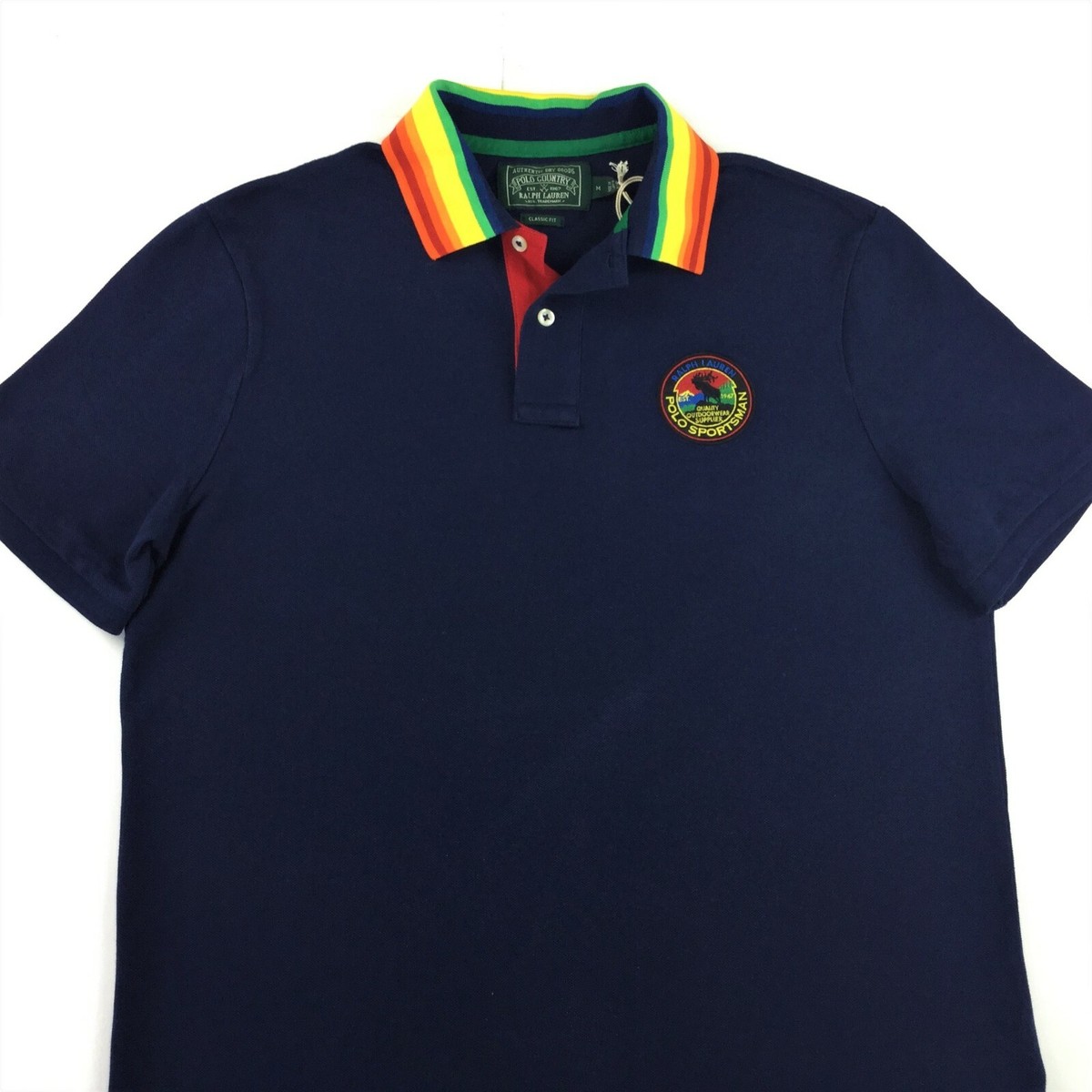 ★ラルフローレン★ ネイビーS M Polo Ralph Lauren Men Navy Classic VTG Sportsman Rainbow