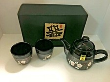 Japanese Arita Tea Set Includes Teapot with Lid and 2 Cups Cherry Blossom NEW
