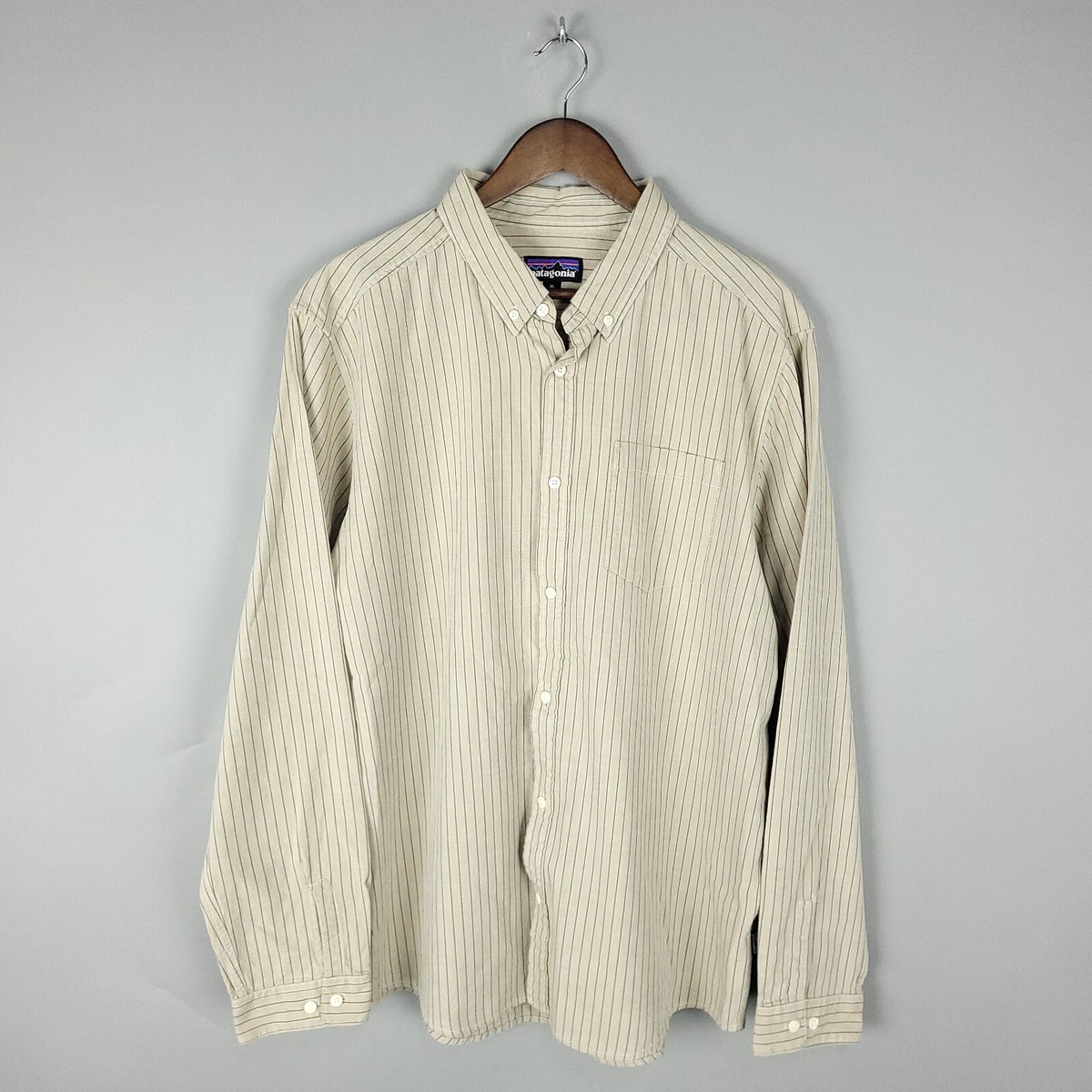 Patagonia Shirt Mens Extra Large Tan Striped Bluffside Organic