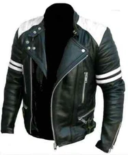 Handmade Stylish Leather Men's Black  Lambskin Genuine Biker Motorcycle Jacket