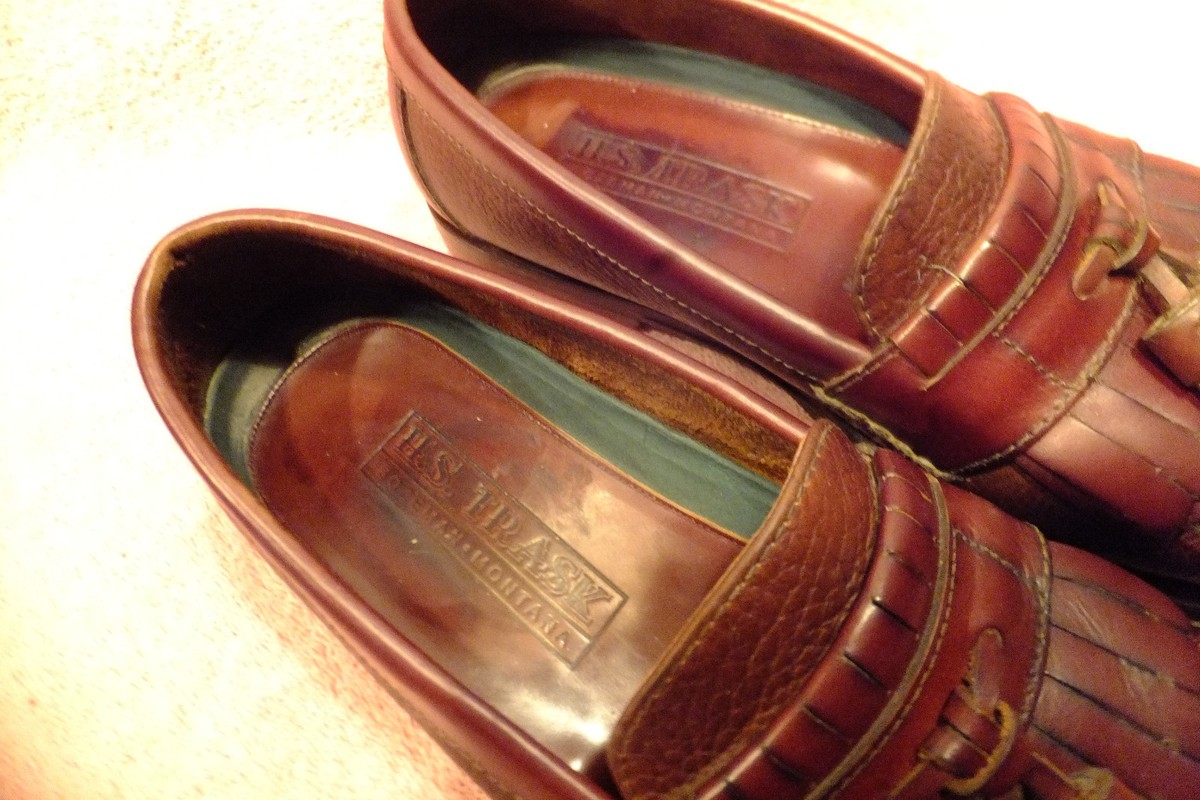 H.S. Trask Two-Tone Brown Leather Tassel Loafers (shoe19) HS Trask Black Textured and Smooth Brown Leather Tassel  main image 4