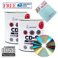 200 Pack Smartbuy Shiny Silver 52X CD-R 700MB 80Min Disc FREE Micro Fiber Cloth
