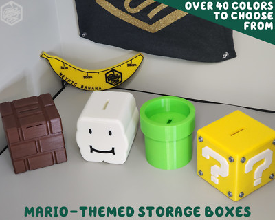Gamer Mario Themed Storage Box Coin Bank | Warp Pipe Question Block Brick Cloud