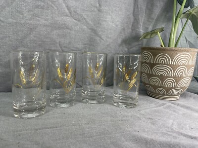 4 Vintage Homer Laughlin Golden Wheat set Juice Glasses W/ no Chips some faded