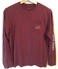 Vineyard Vines Kids Long Sleeve Pocket T Shirt Size Large Whale Boy Girl Burgund