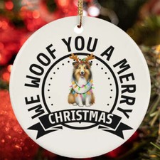 We Woof You A Merry Christmas Collie Dog Lover Ornament Gift Tree Decor Hanging