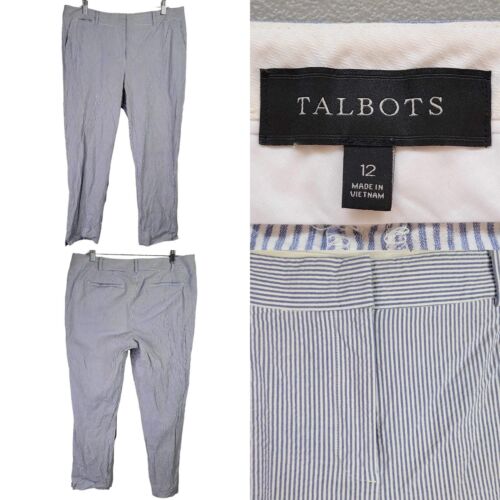 Talbots Seersucker Pants Blue White Straight Leg … - image 1