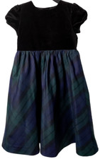 CHAPS Velvet Tartan Plaid Dress 6 Modest Midi Green Holiday Prep Church Wedding