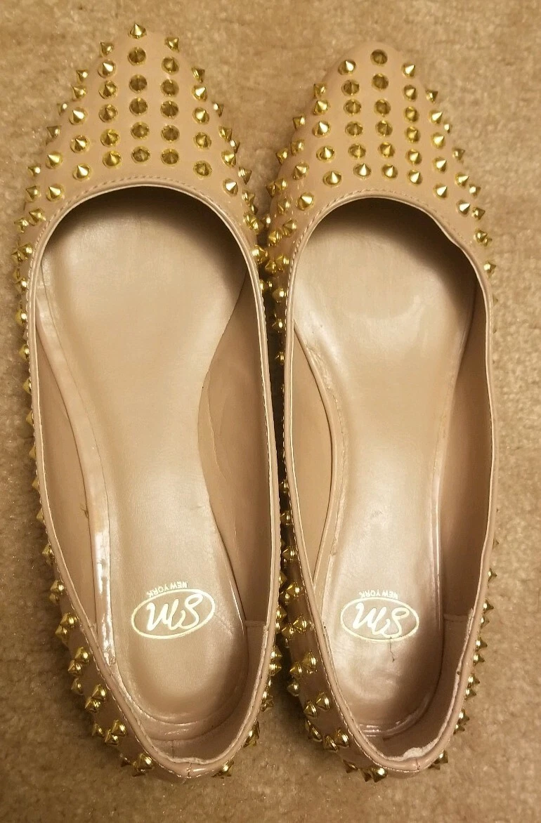 New womens SM NEW YORK Whizzer Studded Spikey Flats Blush Gold steve Madden 8.5