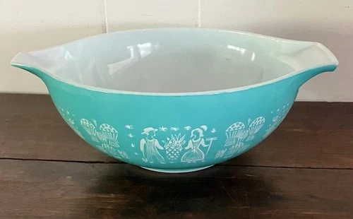 Vintage Pyrex Cinderella 444 Bowl Amish Butterprint Turquoise Milkglass 4 Qt