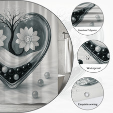 Black and White Floral Heart Shower Curtain for Elegant Home Decor