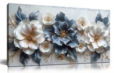 Flower Prints Wall Art for Living Room Paintings for 40L" x 20W" Blue and White