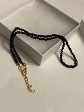 Black Spinel Gold Tone Clasp Strand Necklace