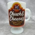 VTG 1980s Chuck E Cheese Milk Glass Pedestal Coffee Mug Retro Pizza Time Theatre