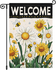 Spring Summer Welcome Garden Flag Daisy Sunflower Bee Floral 12x18 Inch Double S