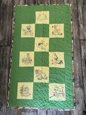 Green Handmade Patchwork Crib Quilt 33  X 57.5  