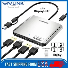 WAVLINK 8K DisplayLink USB C Hub DL7400 Quad Display Adapter 2 HDMI 2 DP 85W PD