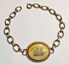 Vintage Bracciale A Catena In Metallo Color Oro Con Incisione 6.5"
