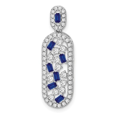 14k Weißgold Achteck Saphir und Diamant Oval Kette Plättchen Anhänger 2,52gm